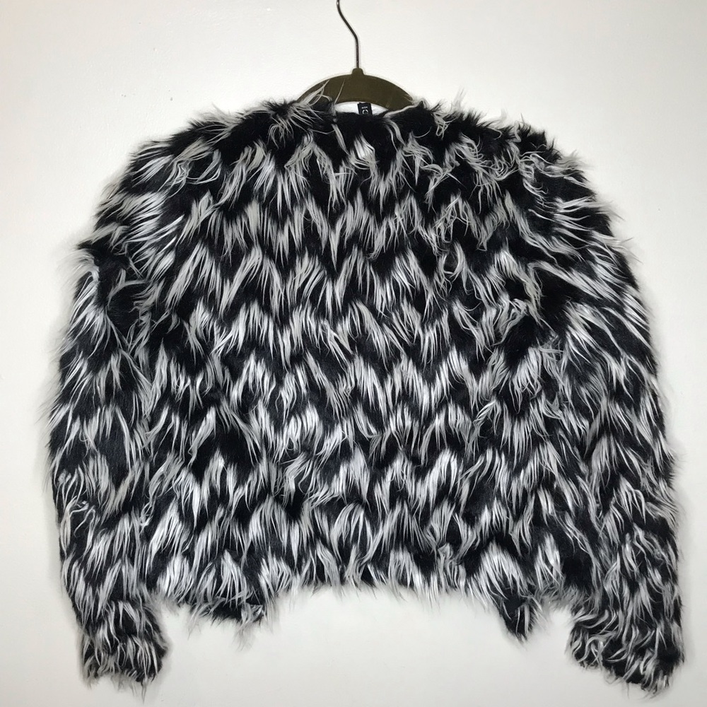 black and white faux fur jacket